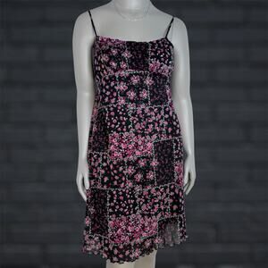 Babydoll Maternity Dress Black Pink Rose Floral 90s Y2K Style Cottagecore Small